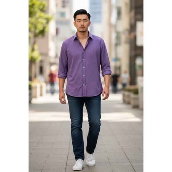 Apt. 9 Men’s Purple Striped Long Sleeve Button-Down Shirt XL - Picture 1 of 3